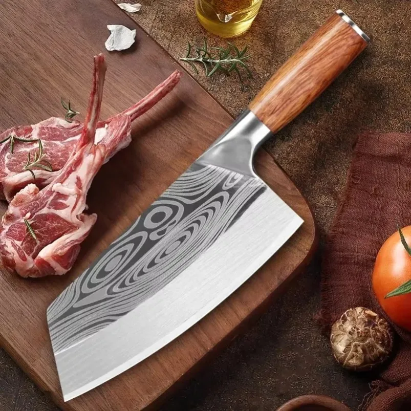 Cleaver Kitchen Knives Utility Knife Slicing Fish Vegetables Butcher Knife Chef Cleaver Meat Knife Wooden Handle Stainless Steel