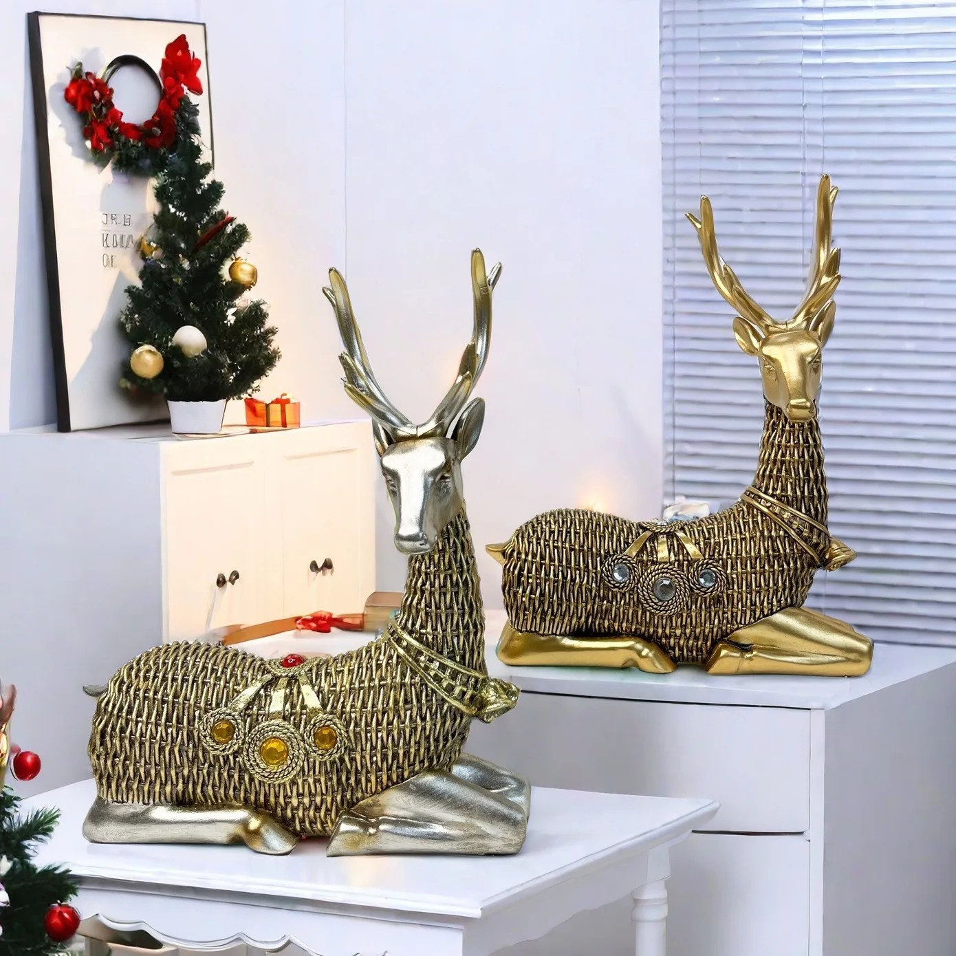 

Vine woven deer animal ornaments Nordic elk desktop decoration Cross border home living room wine cabinet exhibition hall resin