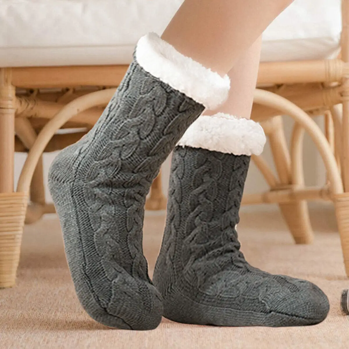 Women Ladies Soft Fluffy Long Bed Winter Warm Lounge Slipper Fleece Soc