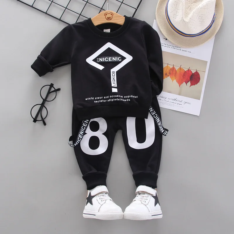 Autumn Baby Boys Cotton Hooded Clothing Set Kids Letter Coat Pants Suit For Sports Tracksuits Toddler Children Casual Outfit