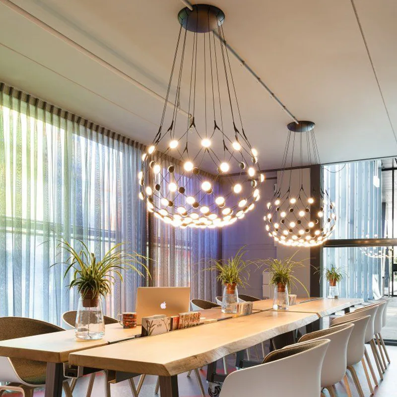 Creative black and white go restaurant living room villa hotel lobby staircase fishing net chandelier