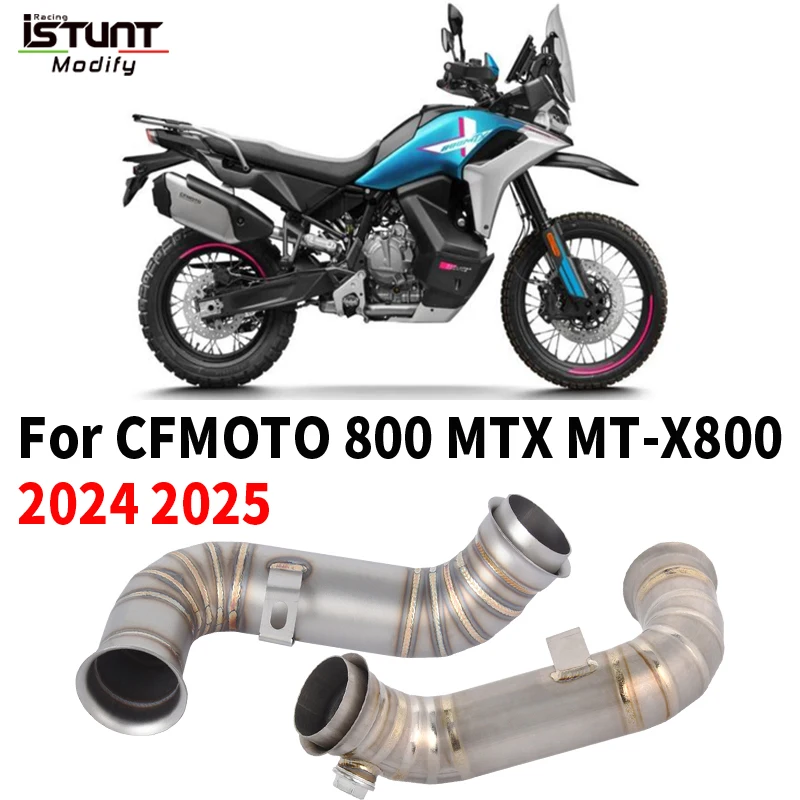For CFMOTO 800 MTX MT-X800 MTX800 2024 2025 Motorcycle Exhaust System Escape Moto Muffler Middle Link Pipe With O2 sensor hole