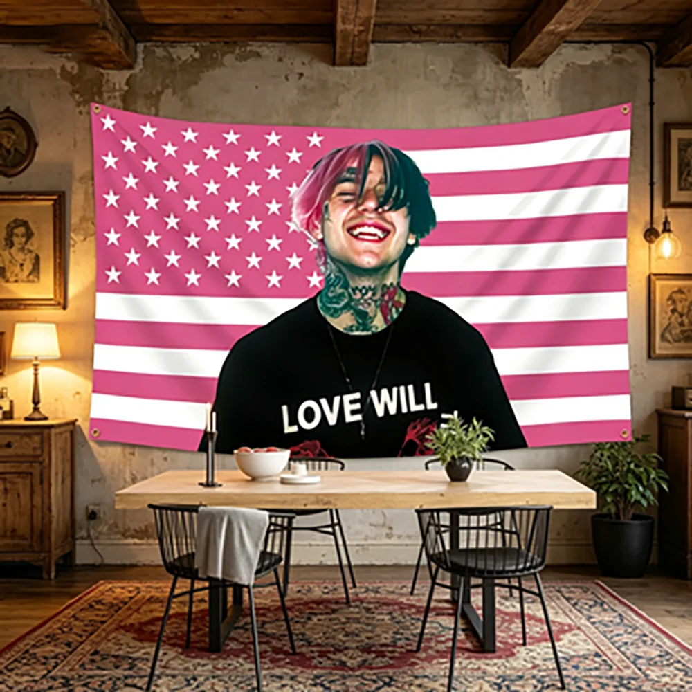 Lil Peep Flag Tapestry Hipster Wall Art USA Theme Dorm Bedroom Living Room Decor Bedside Hanging Decorations