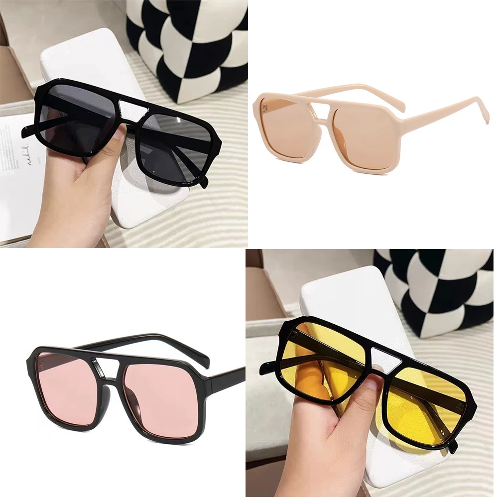 4 Pcs/Set Double beam Rectangle Sunglasses Women Men Vintage Square Luxury Sun Glasses Shades Female sunglasses eyewear