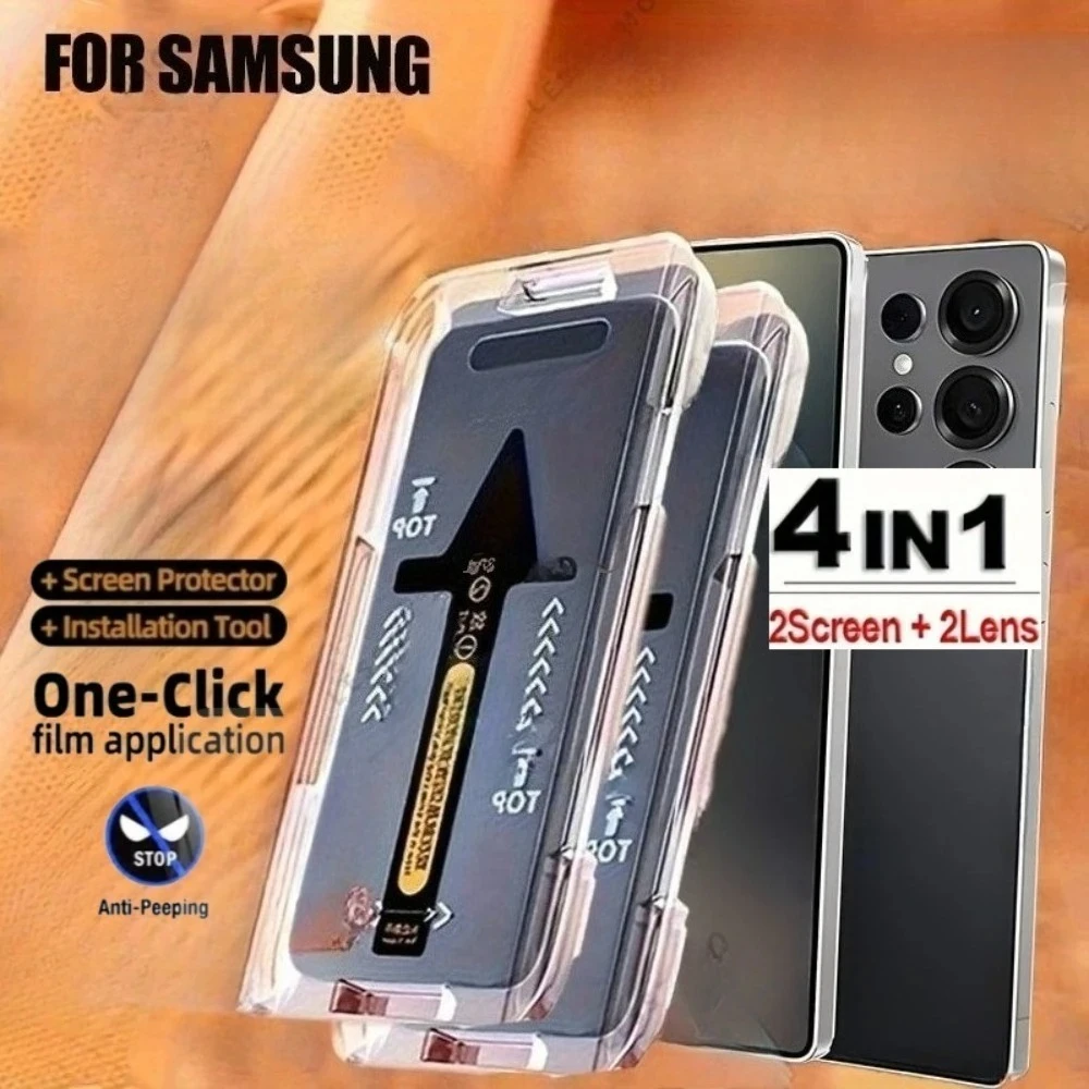 

One Click Privacy Tempered Glass for Samsung Galaxy S21 S22 S23 Ultra Screen Protector with 2pcs Privacy Glass+2pcs Camera Lens