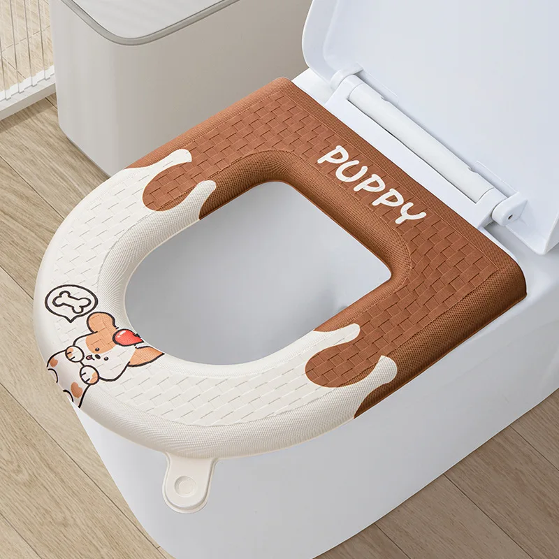 Cartoon Waterproof Toilet Seat Pad Home Use EVA Toilet Ring Handle All-Season Universal Toilet Seat Cover Bathroom Decor