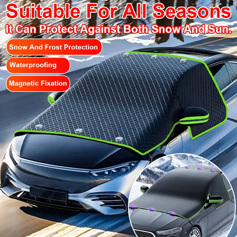 Car Front Snow Cover Windshield Cover Oxford Fabric Sunshade Anti Frost Antifreeze Car Half Cover 4 Straps+ 6 Magnets Car Cover