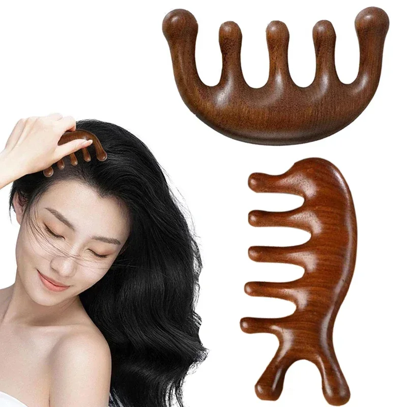 Massage Comb Head Massage Tool Sandalwood Five Scalp Massager Tooth Comb Whale Comb Scraping Massager Body