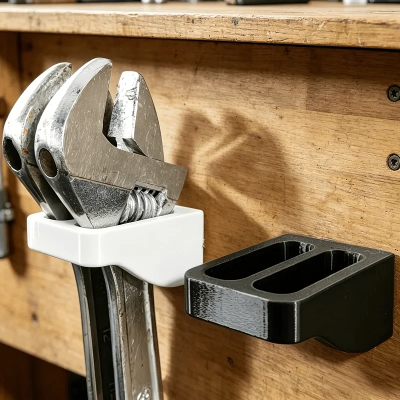 2 Slot Wall Mount Wrench Storage Rack, Plastic Hand Tool Organizer Holder, Workshop Garage Plier Spanner Wall Hanging Bracket
