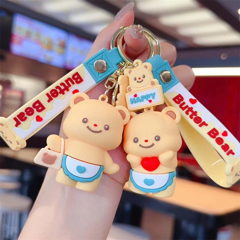 Hot Sale Chiikawa Butter Bear Cute Plush Doll Keychain Cartoon Bag Pendant Couple Small Gift Keyring Kawaii Anime Key Holder