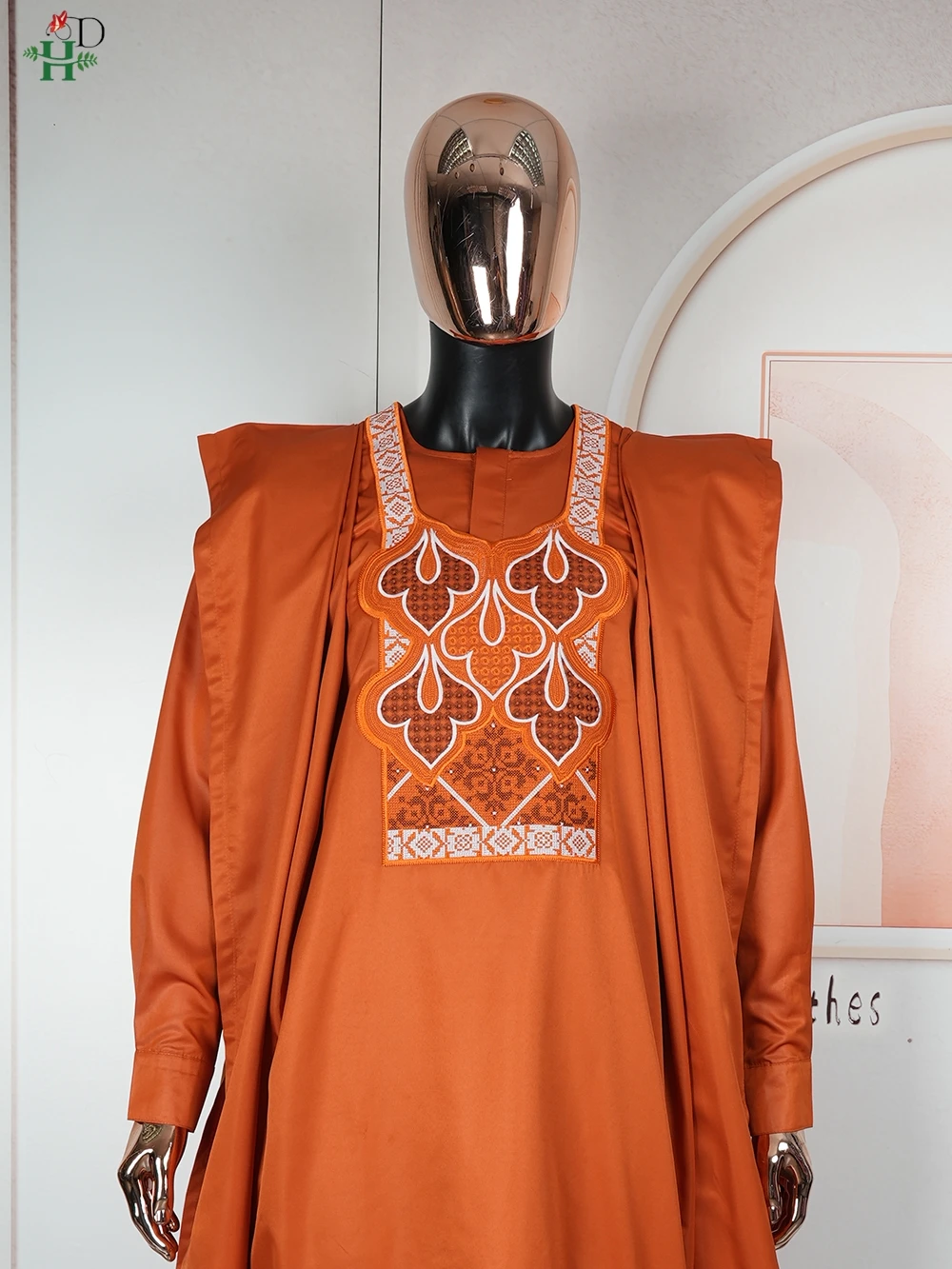 2025 Africano Boubou Uomo Agbada 3 pezzi Abiti Arancione Dashiki Camicia da uomo Pantaloni Abito Abiti ricamati Matrimonio Top Pantaloni Set