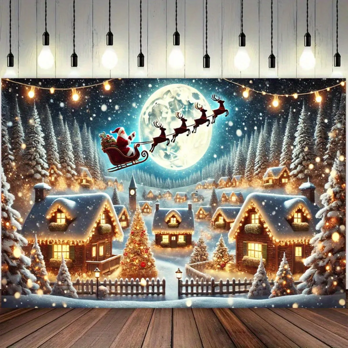 Santa Claus' Night Sky Flight - A backdrop for Christmas celebrations, perfect for holiday gatherings and dinnersZL