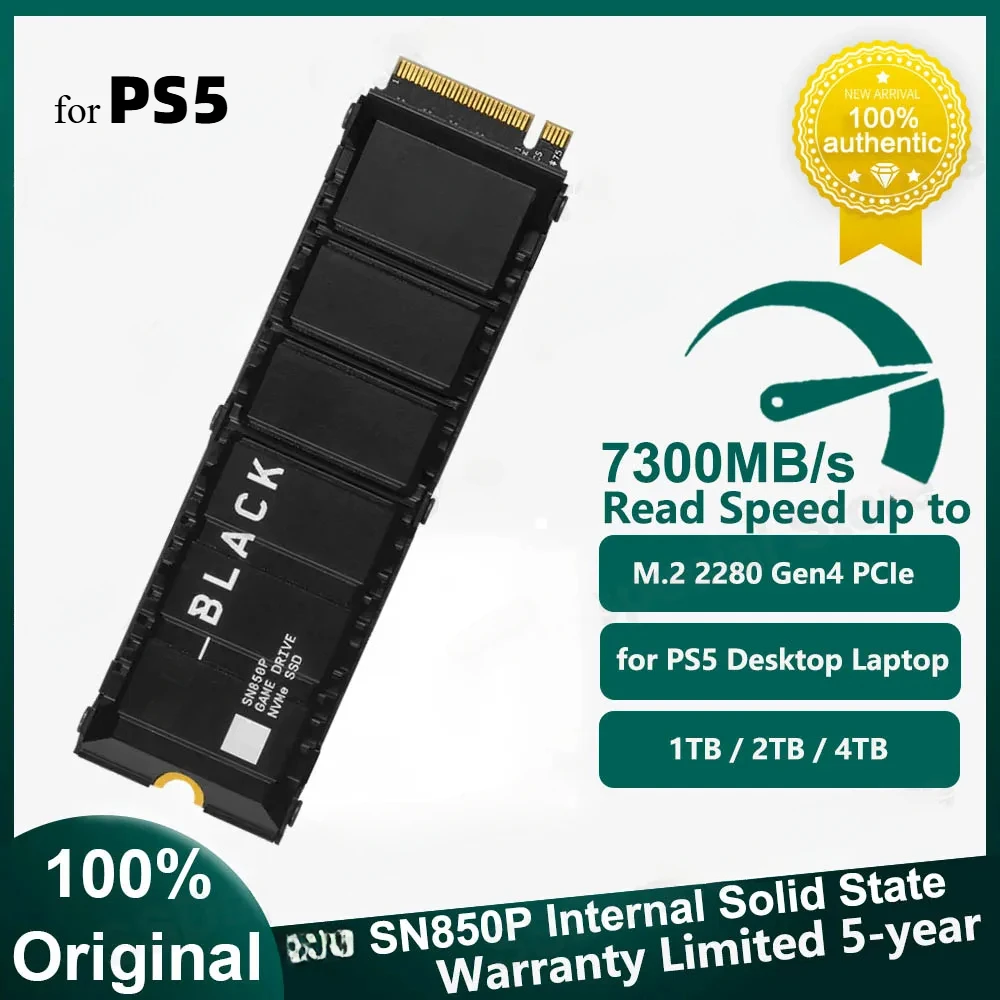 BLACK SN850P with Heatsink SSD M.2 NVMe PCIe 4.0 2280 1TB 2TB 4TB SSD for PS5 Playstation 5 Gaming Computer