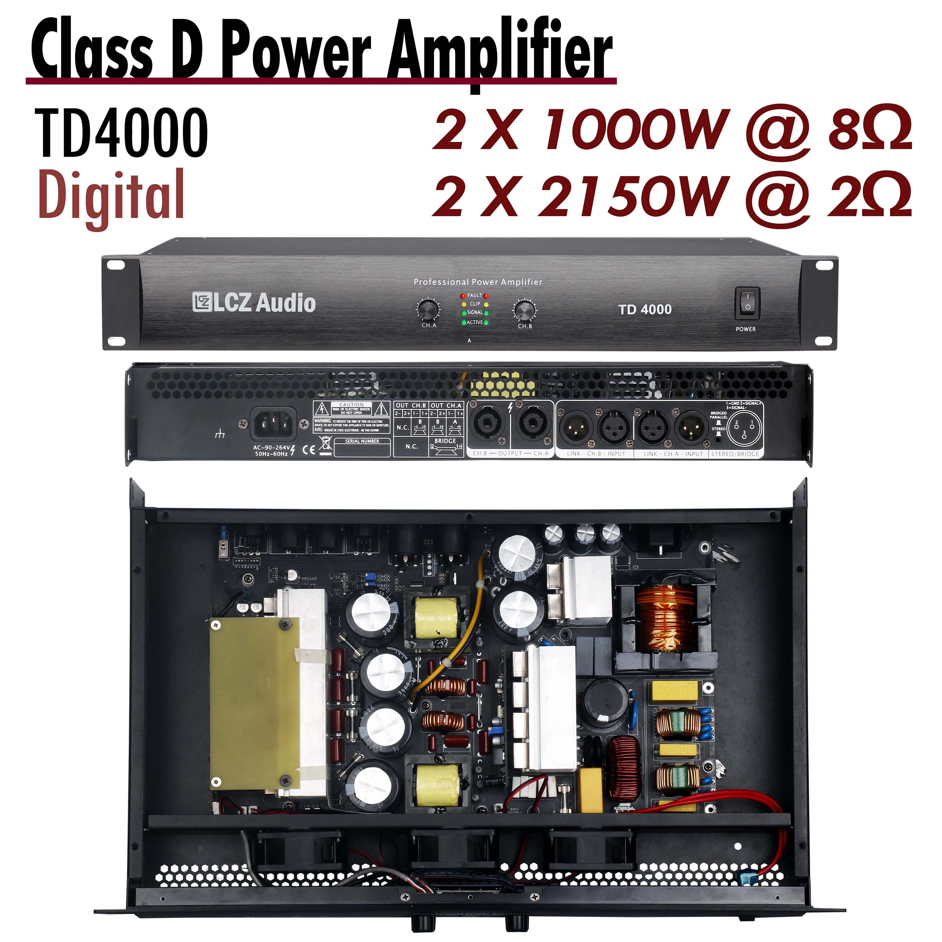 LCZ AUDIO TD4000 Power Amplifier Audio Class D 250kHZ 2150W*2 Professional Power Amp 90-260V For Stage Line Array Speaker