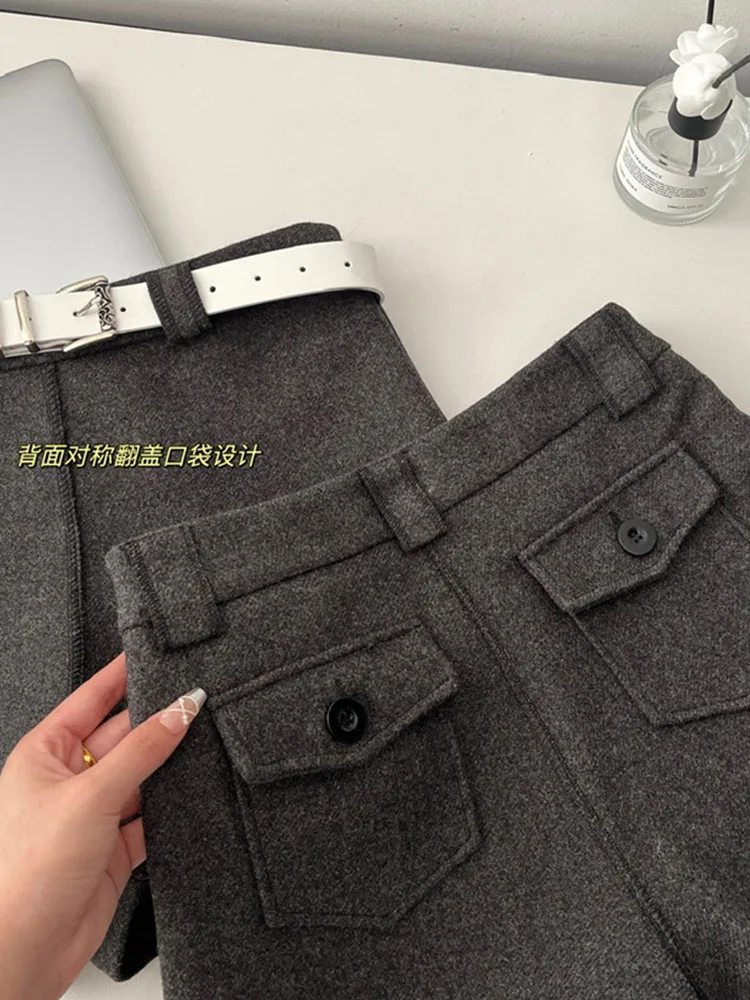 Short en laine confortable pour femmes, taille basse, pouvez-vous aru simple, gris, pantalon chaud, streetwear, mode coréenne, américain, rétro, rond, hanche, mince, 2023