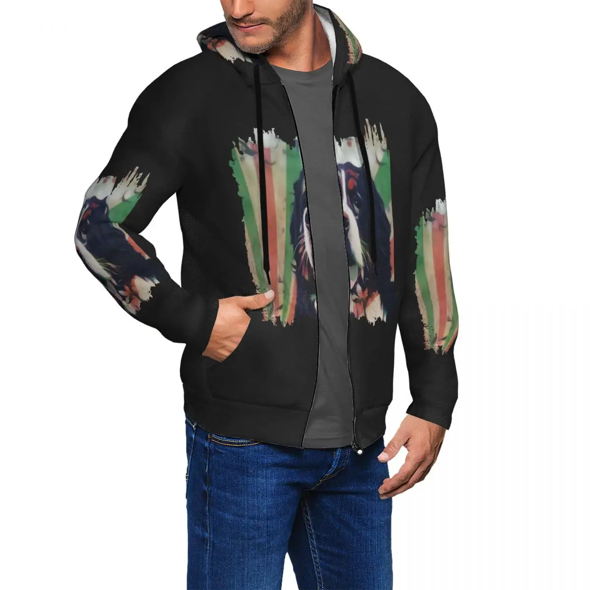 Bernese Mountain Dog Zipper Hoodies Harajuku Pullover Autumn Winter Men's Women's Sweatshirt Long Sleeve Tops