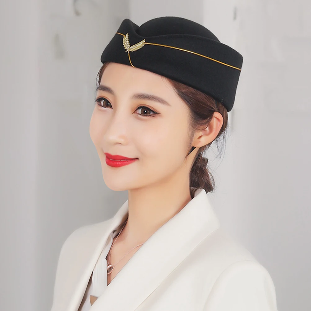 

2pcs Felt Stewardess Hat Women'S Airline Attendant Flight Costume Decor Prop Cosplay Accessory Lightweight Elegant Hair Decor