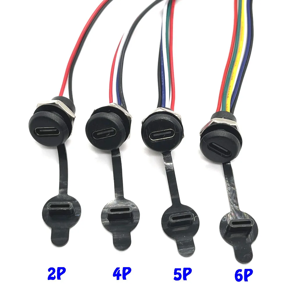 1PCS 2Pin - 6Pin  USB-C Connector Type-C Waterproof with PH 2.0 nut locking Panel mounting TPC Waterproof Fast Charging jack por