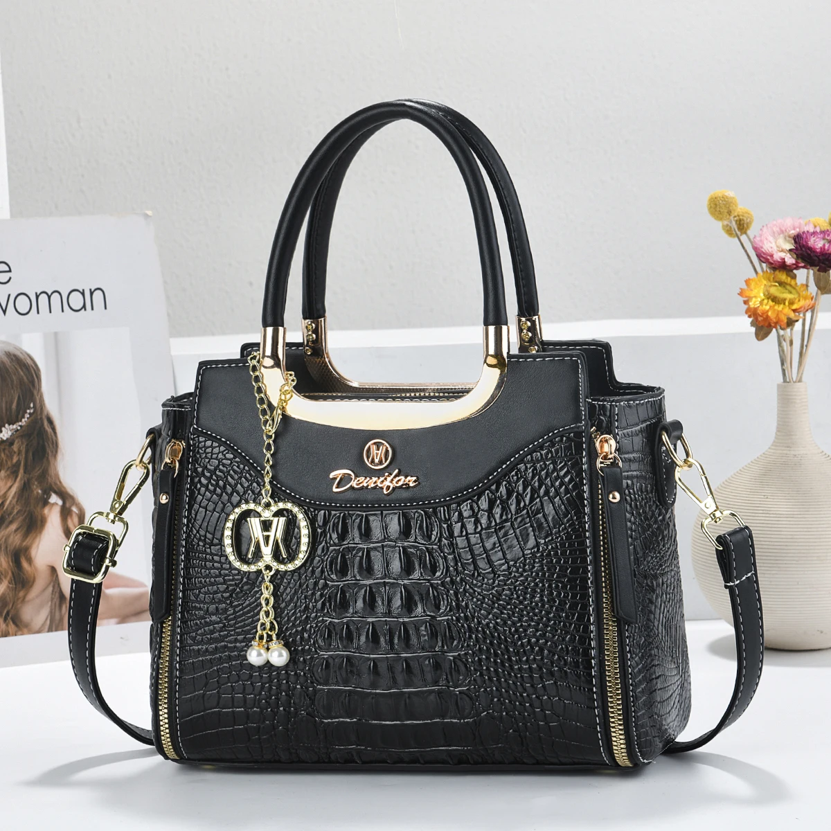 

Женская сумка с крокодиловым принтом, высококачественная кожаная сумка-мессенджер, классическая и универсальная сумка-тоут, элегантная сумка для поездок на работу и для вечеринок.