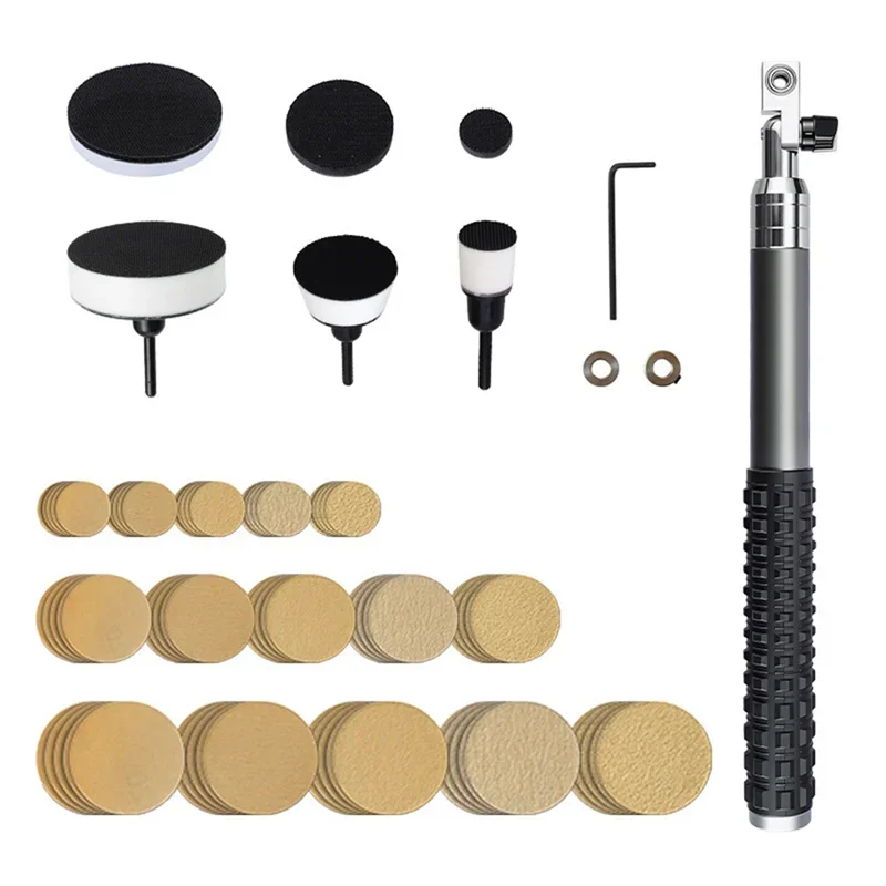 ABZC-Adjustable Grinding Disc Handle Hand-Held Woodworking Grinding Tool Suit Aluminum Alloy Polishing Manual Tool With Sandpape