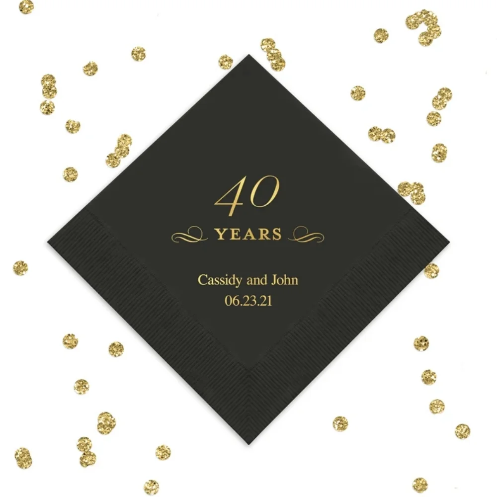 

50 Pcs 40 Years Design Paper Napkins - Birthday Party Napkin - 40th Anniversary - Luncheon - Cocktail - Dinner - Printed Napkins