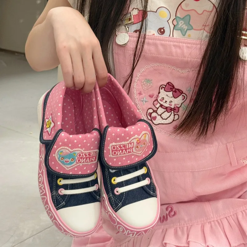Sweet Girl Student Denim Canvas Shoes Japanese Cute Shoes Spring and Summer New Fashion Cartoon Embroidered Women's Casual Shoes view 2