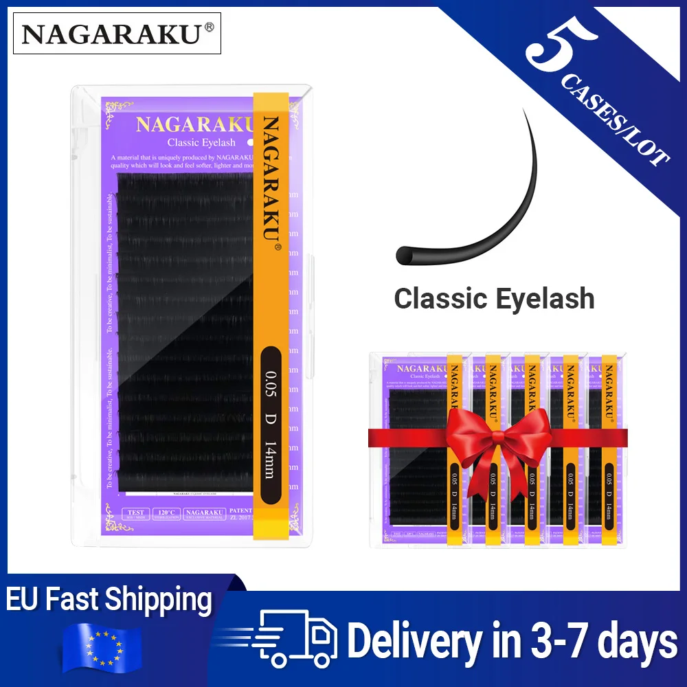 NAGARAKU EU Local Delivery 5 cases/lot Classic Lashes Individual Eyelash Natural High Quality Makeup Synthetic Mink Eyelashes