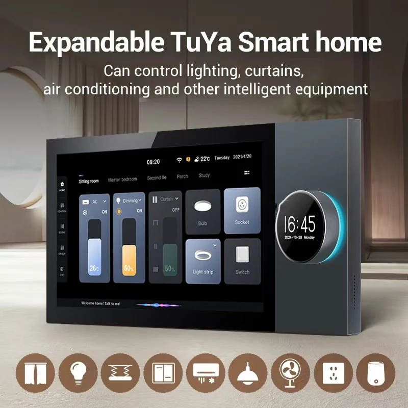 10 Inch Touch Screen 2+16G Android11 TUYA Smart Audio Wall Amplifier 8x30W Power Background Music Controller WIFI Bluetooths AUX