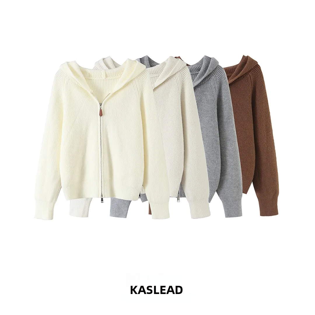 KASLEAD New Women's Fashion Hooded Zipper Open Cardigan Versatile High-End Design Sensation Autumn 2026 Long Sleeve Polyester