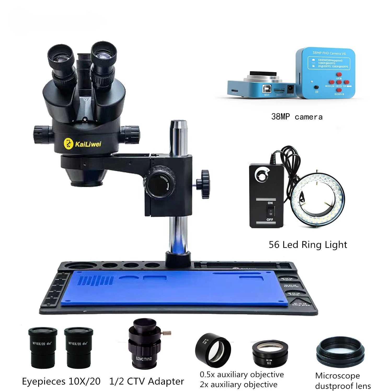 kailiwei 38MP HDMI-compatible Trinocular Stereo 3.5-90X Synchronous zoom mobile phone repair Microscope