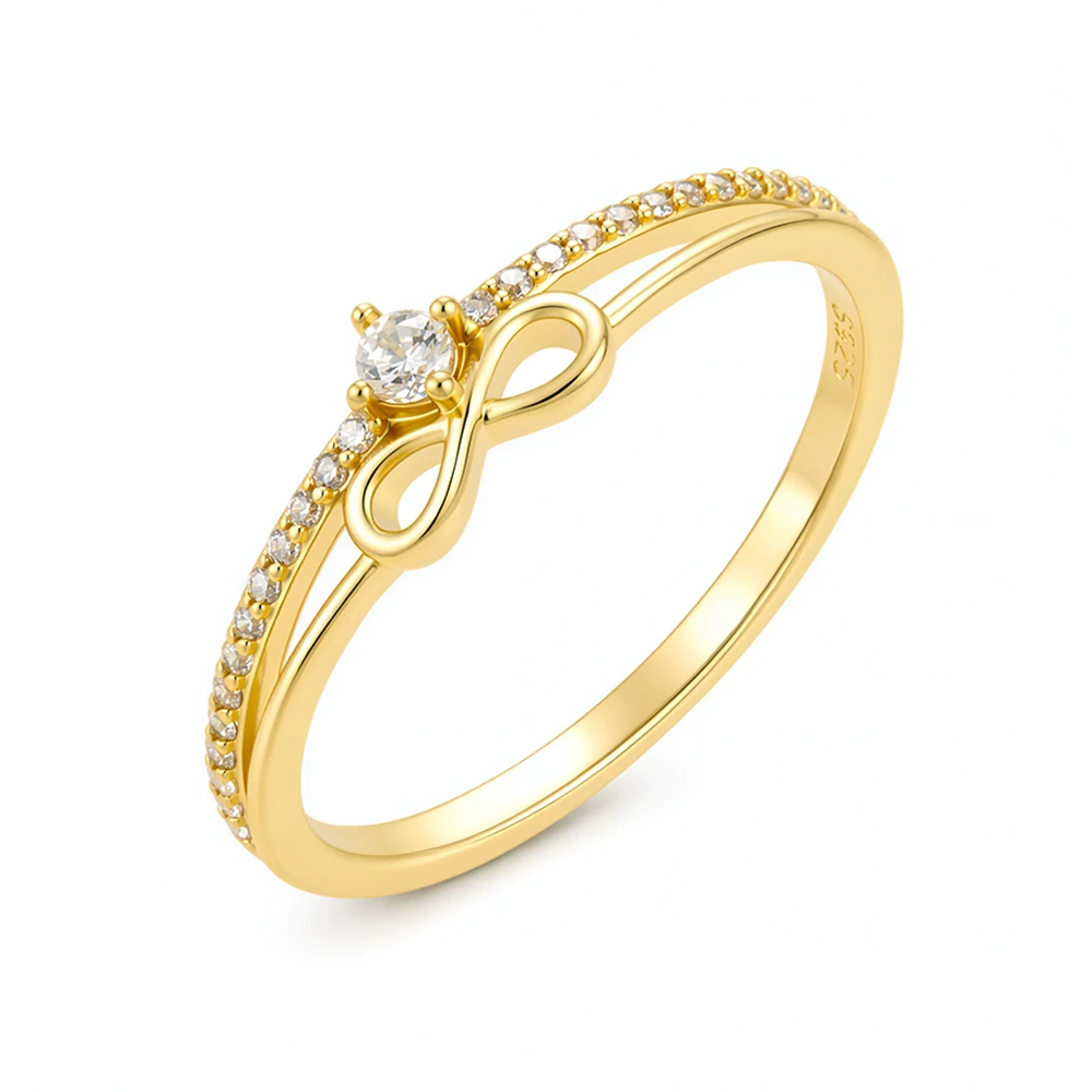 S925 Sterling Silver Infinity '8' Ring for Women Simple Fashion Diamond Embedded Wedding Band Ring