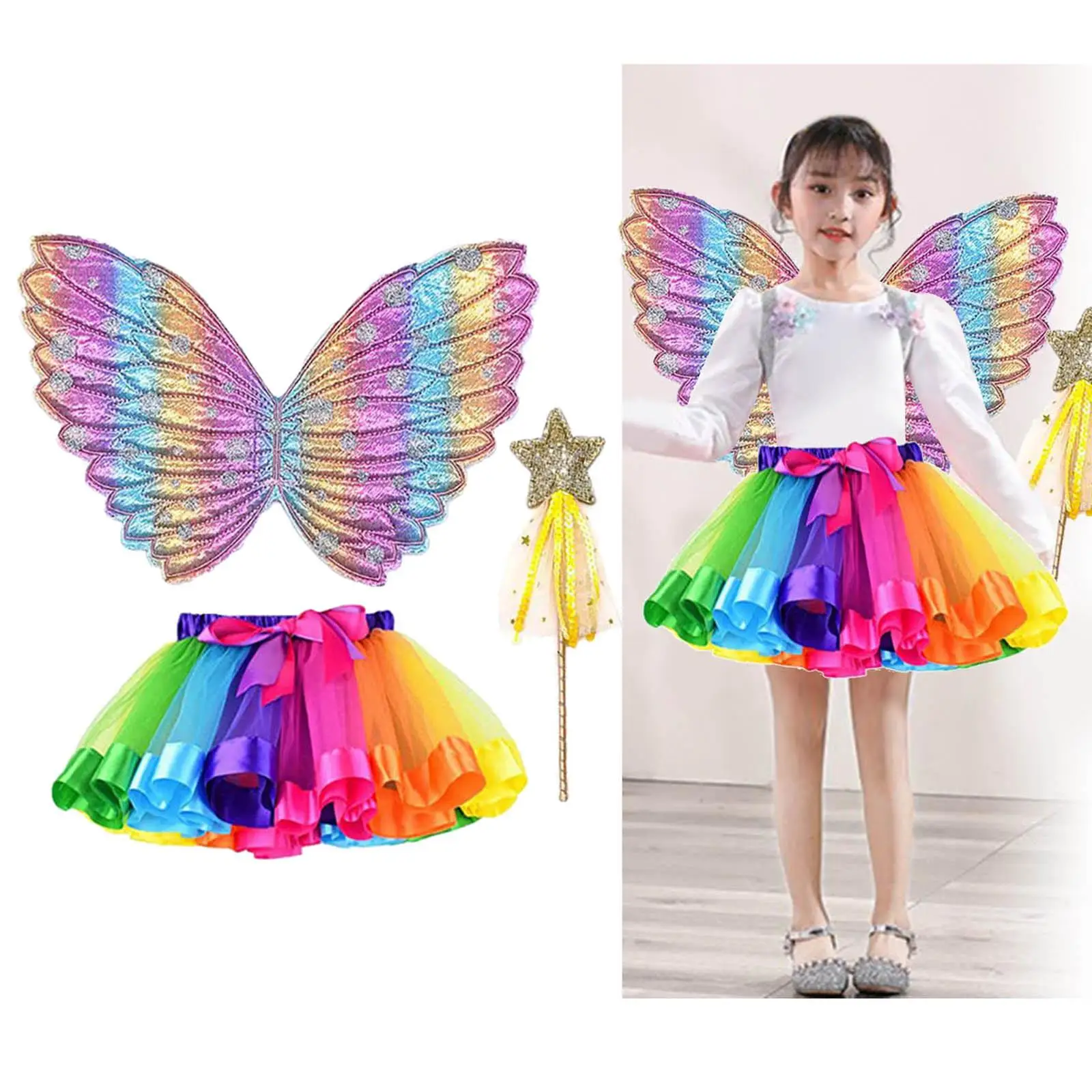 فستان تنكري على شكل جناح الفراشة للفتيات، ملابس الأميرة الجنية توتو للأطفال #4