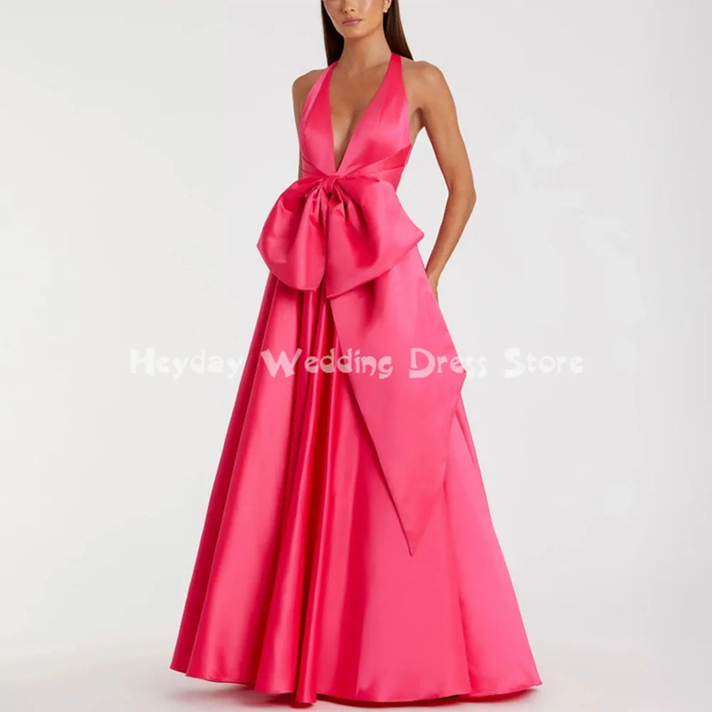 

Heyday Women's Halter V-neck Bow A Line Customized Evening Dresses With Sleeveless Floor-Length Formal Elegant Dresses 2025