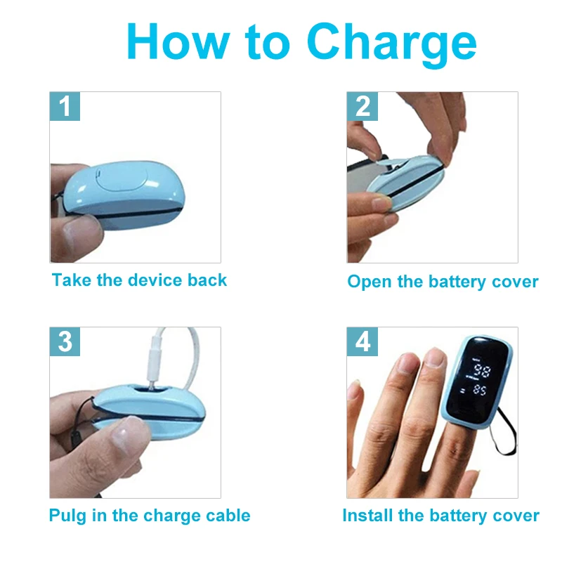 Opladen Vinger Pulsoximeter Spo2 Bloed Zuurstofverzadigingsmonitor Met Snelheidsmetingen Meter Medische Digitale Led Hartslag