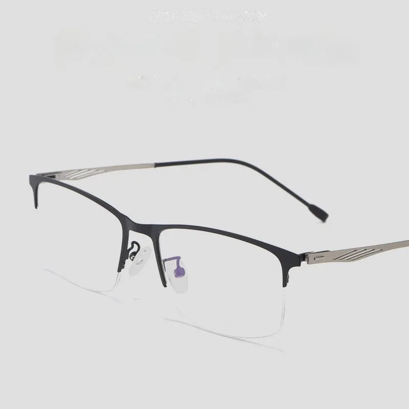 2024 New Leisure Business Myopia Glasses Frame Men Half Frame Glasses Myopia Glasses Frame Ultra Light Alloy Spring Feet P8836