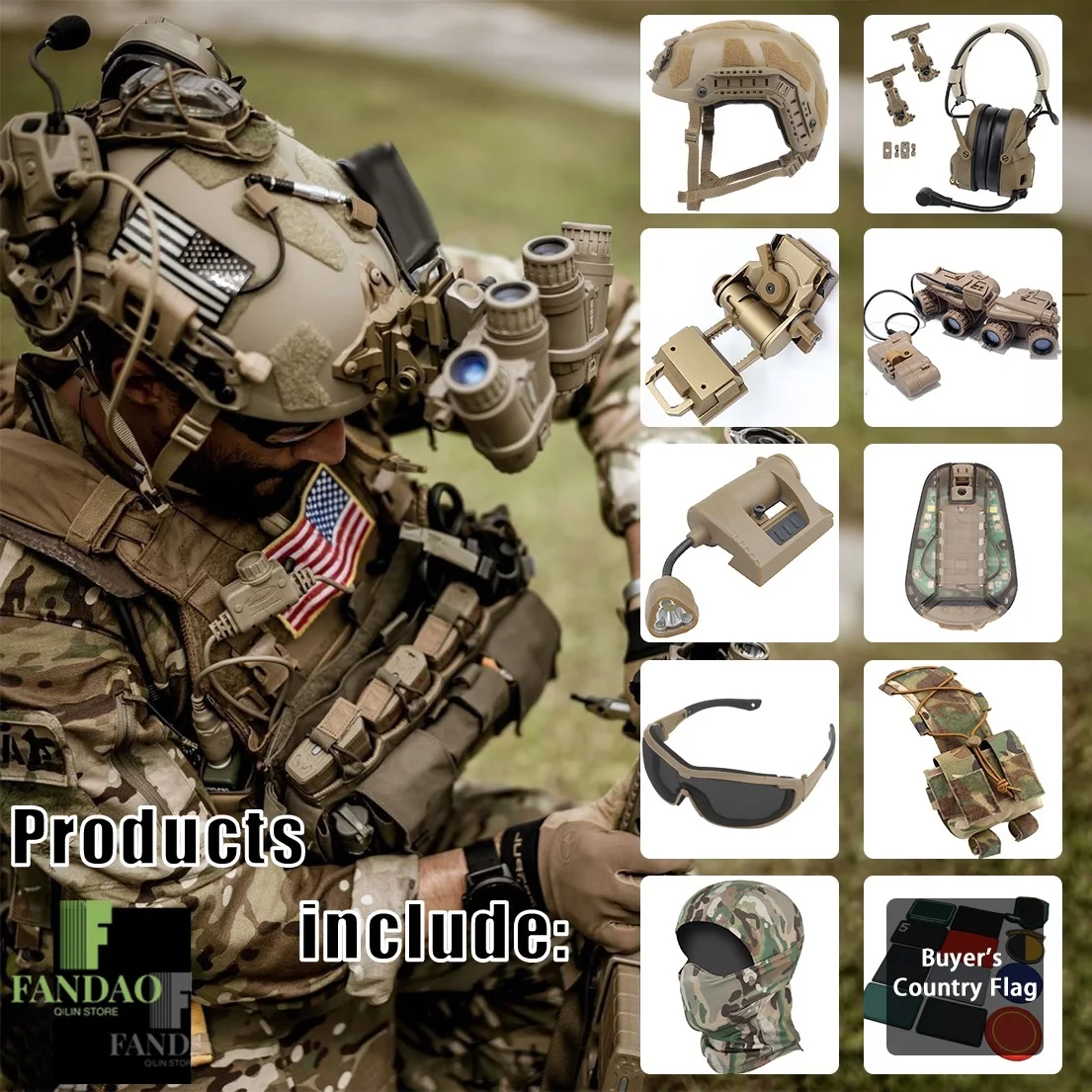 

Airsoft Paintball Helmet Tactical Set, GPNVG-18 L4G24 NVG Mount,Communication Headset,Lighting,Wind Goggles for Outdoor Hunting