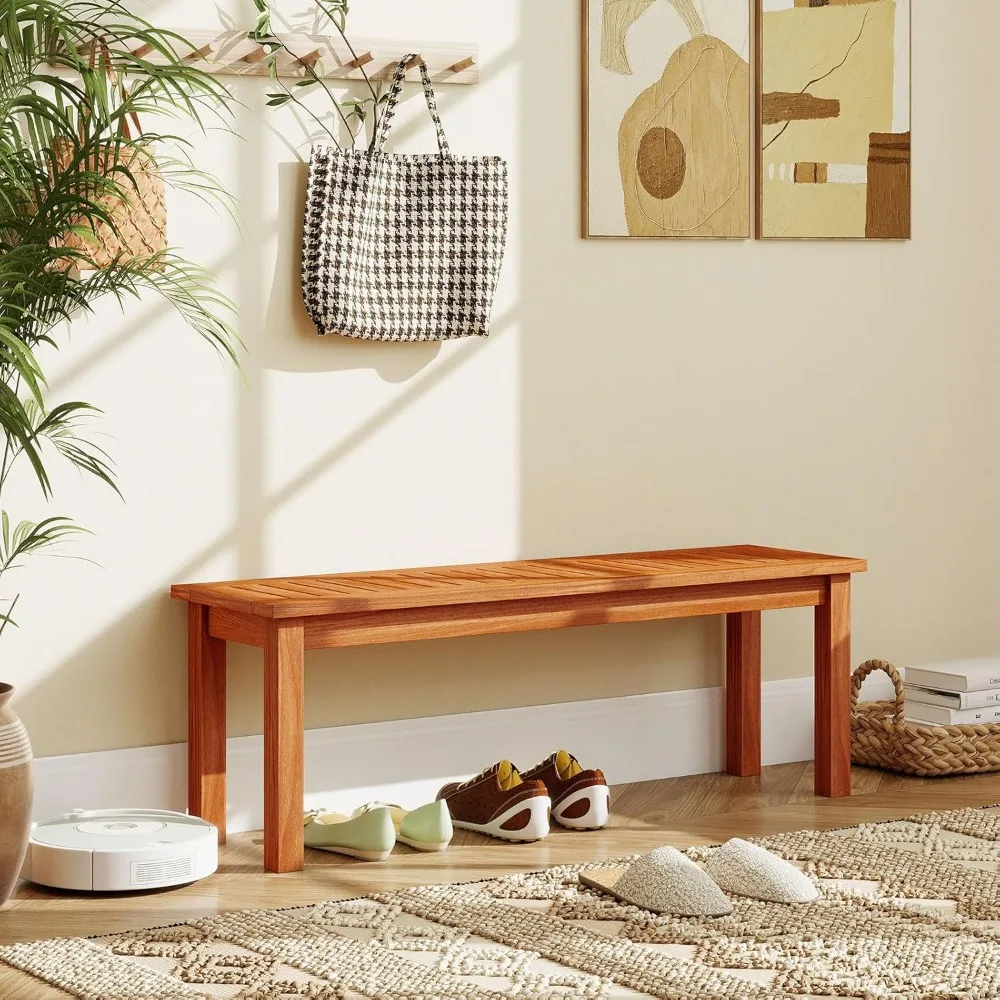 مقعد فناء خشبي بدون ظهر لشخصين للحديقة الخارجية والشرفة الأمامية لتناول الطعام #5