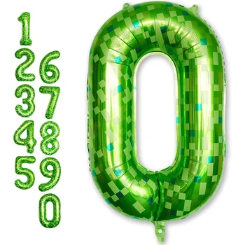 1pc 40inch giant green pixel grid miner themed digital aluminum foil balloons 0-9 for…