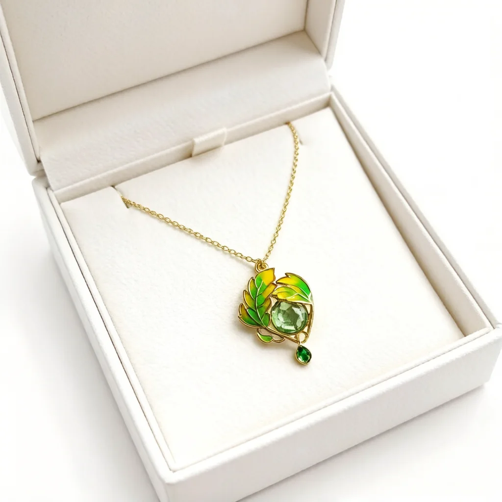 Boho Green Leaf Necklace Artisan Crafted with Shiny Crystal Sweater Chain Pendant Romantic Gift for Women Wedding Accessories