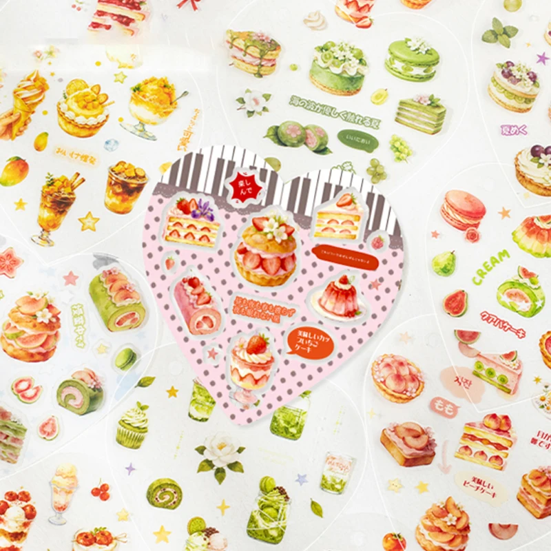 Mr.Paper 20Pcs Sweet Dessert Heart‑Shaped PET Sticker Book Waterproof Fruit Cake Ice Cream Clear Decals for Journal Collage