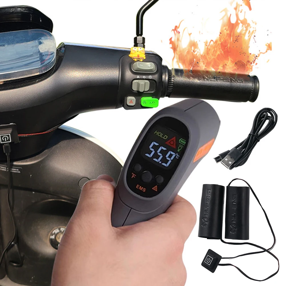 Heated Motorcycle Handlebar Grips Warmer USB Anti Slip Scooter Moped Bar Hand Warmer 6 Gear with Switch Handlebar Warmer Sleeves