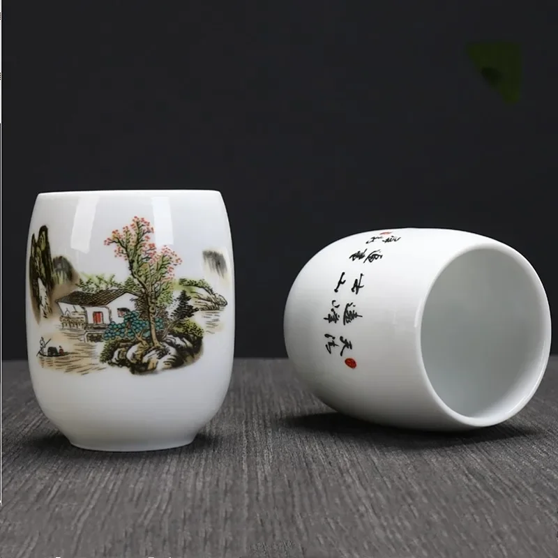 1Pc Chinese White Porcelain Tea Cup Small Tea Bowl Travel Portable Ceramic Tea Set Handmade Personal Single Cup Home Drinkware