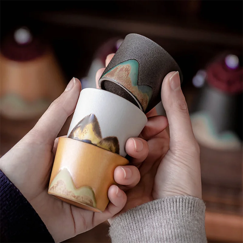 50ml/55ml Hand drawn mountain shape teacup Retro Ceramic Tea cup Kung Fu Tea Set Coffee Cup Small Water Cup Porcelain Teaware