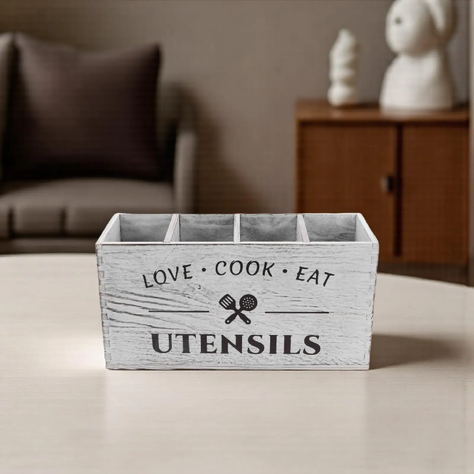 

Wooden Storage Box Kitchen Spoon Holder Cutlery Organizer Portable Large Baskets Utensil Drying Rack Table Top