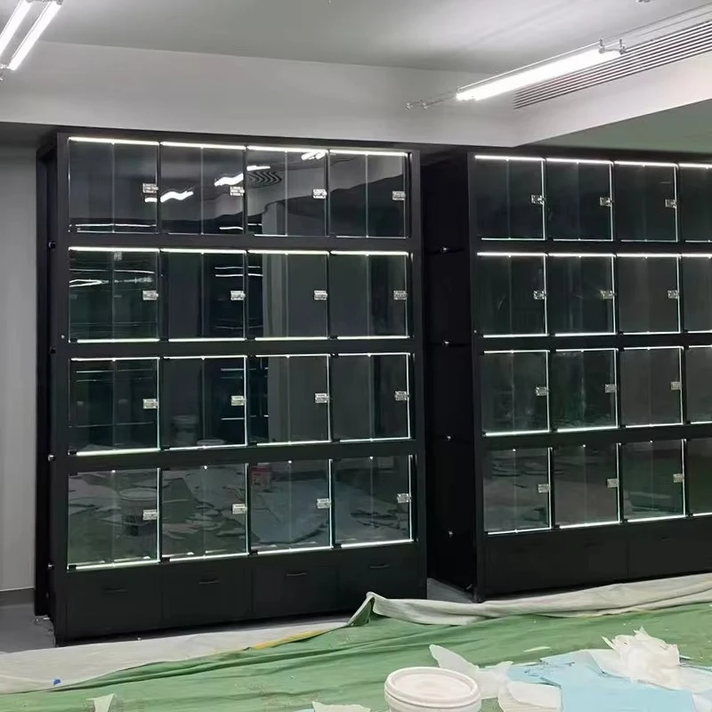 Glass Door Reptile Enclosure, Hidden LED Light, Chew-Proof, 304 Stainless Steel, Customizable Reptile Cabinet