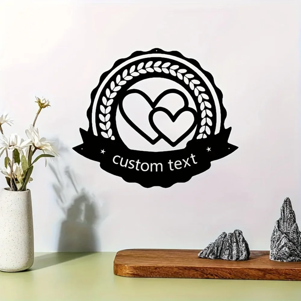 

Unique One - Piece Boho Style Custom Metal Wall Art Interlocking Hearts with Personalized Text Durable for Living Areas Decor