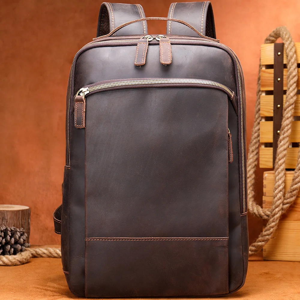 Personalized Backpack Leather For Men Vintage Big Men's 15'' Laptop Travel Mans s Retro Unisex