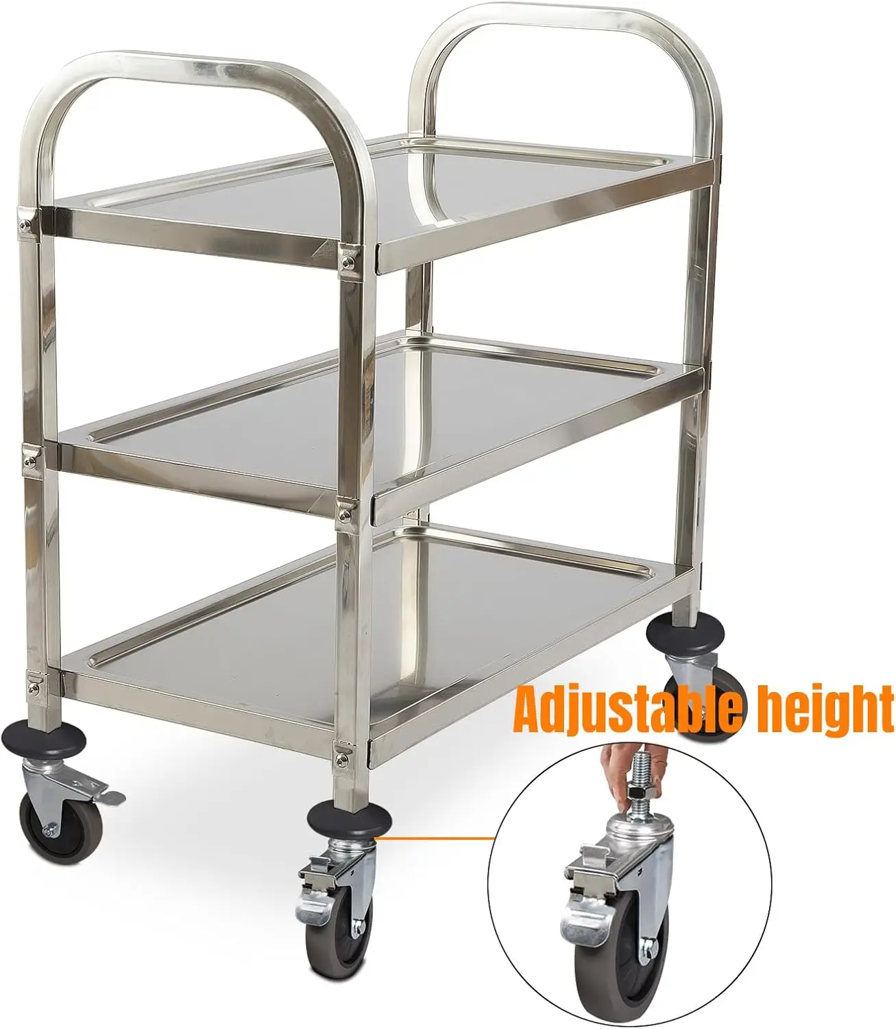 Upgrade 3 Tier Heavy Duty Commercial Grade Utility Cart Kitchen Trolley Serving Cart with Wheels Stainless Steel Rolling Cart St