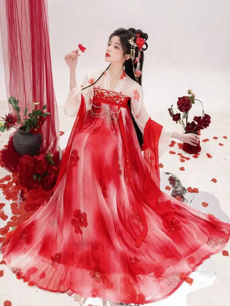 New Tang System Guofeng Knitted Shirt Embroidery Chest Length Skirt Tops Fiesta Carnival Halloween Cos Cosplay Hanfu Women