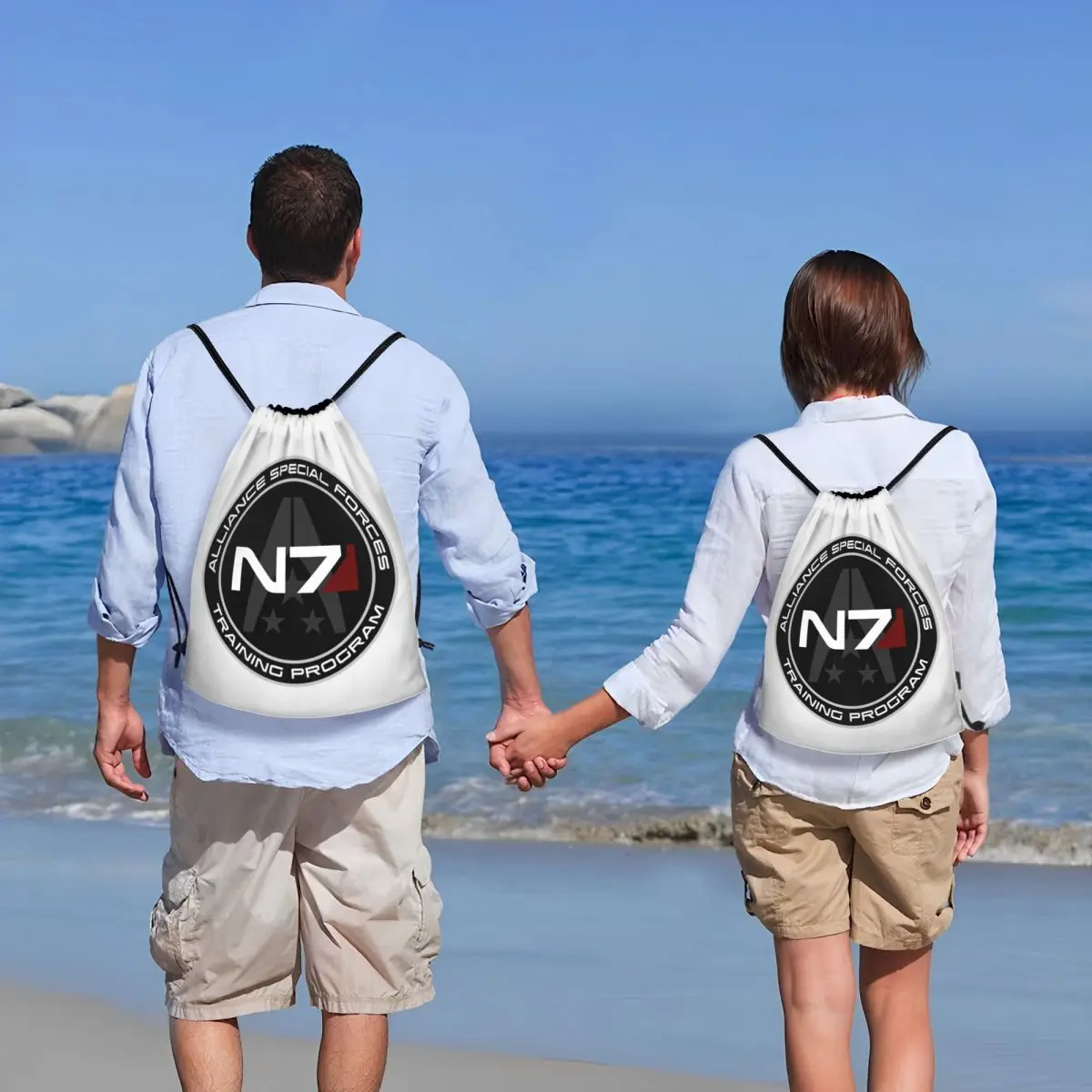 Custom Alliance Mass Effect N7 Drawstring Sacos Das Mulheres Dos Homens Leve Jogo De Vídeo Esportes Ginásio Mochila De Armazenamento